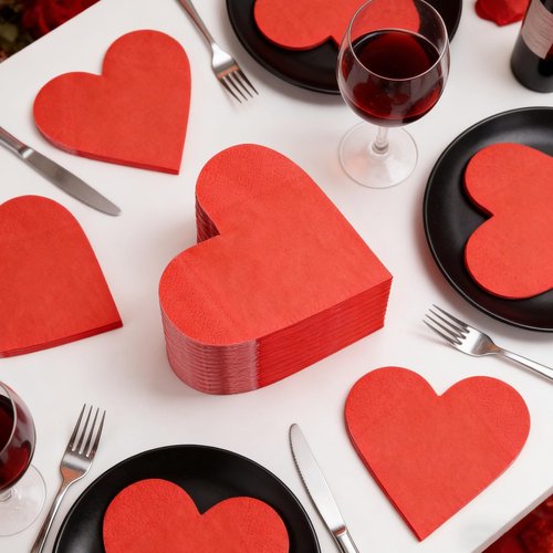 Veart Napkins, 100Pcs Valentines Day Napkins Red Disposable Paper for Valentine's Day Decoration,Wedding, Anniversaries, Birthday Party