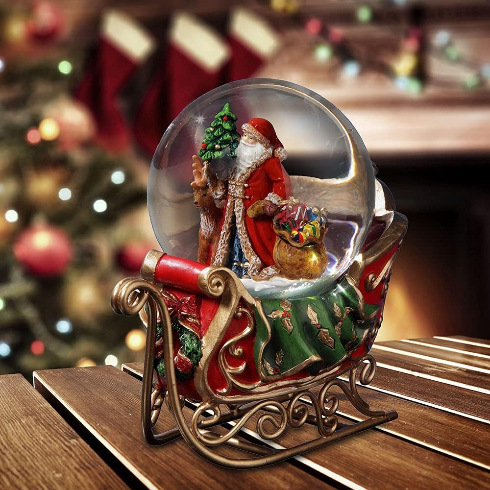 San Francisco Music Box | Santa Reindeer Sleigh Musical Water Globe | Festive Holiday Decor
