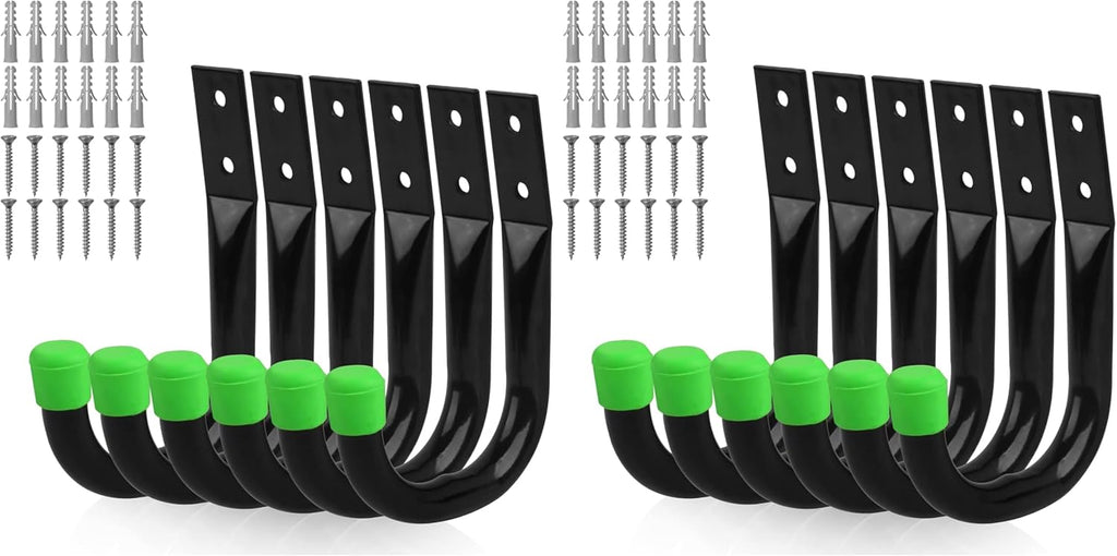 SWANLAKE Heavy Duty Garage Storage Utility Hooks - Black Wall Hooks for Organizing (6 Pack)