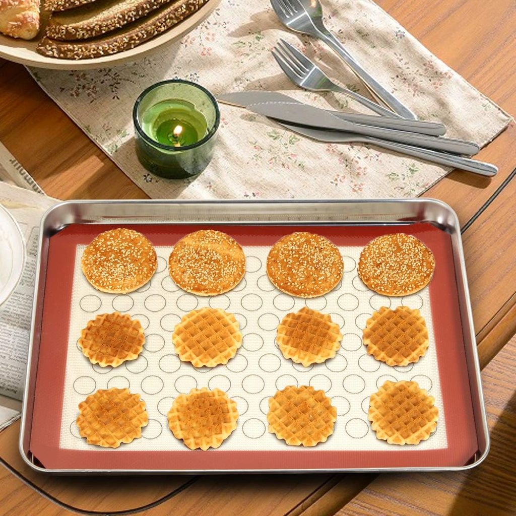 Wildone Baking Sheet Set - Stainless Steel Cookie Sheet with Silicone Mats | 4-Piece, 10 x 8 x 1 Inch, Non-Toxic & Easy Clean