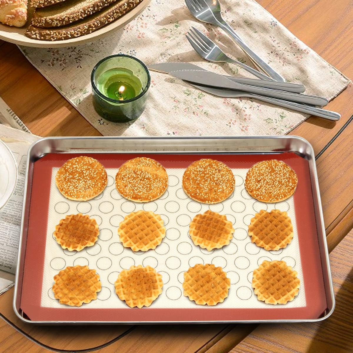 Wildone Baking Sheet Set - Stainless Steel Cookie Sheet with Silicone Mats | 4-Piece, 10 x 8 x 1 Inch, Non-Toxic & Easy Clean