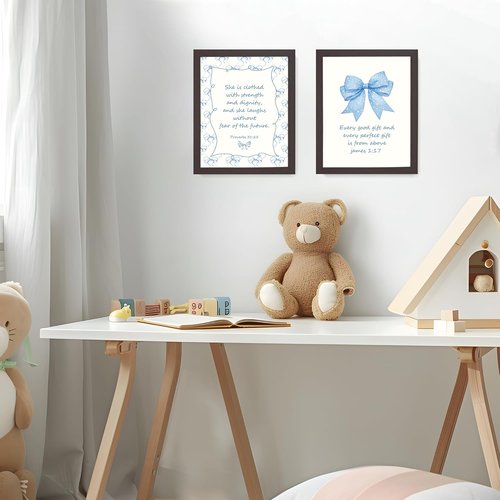 LARTSFRO Coquette Blue Bow Wall Art Decor - Inspirational Bible Verses | Set of 4, 10x8 Inch for Teen Girls