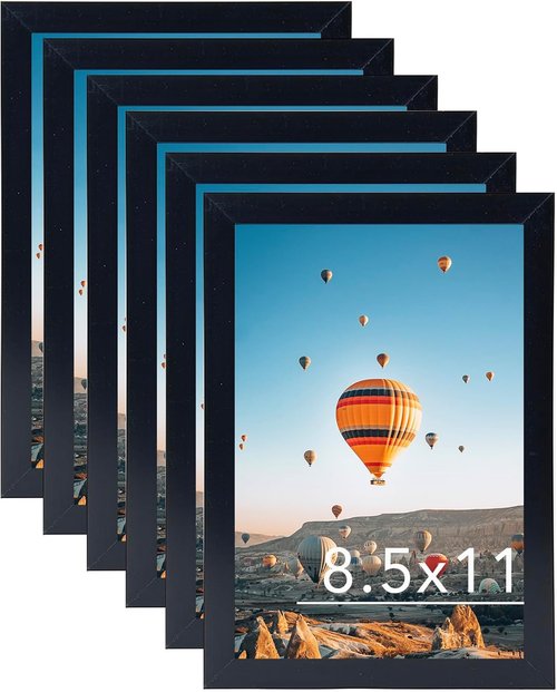 JCJMY 8.5x11 Picture Frame Set of 6 - Black Wall Hanging & Tabletop Display | Versatile Horizontal & Vertical Mounting