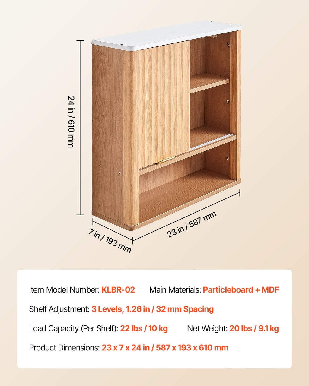 VEVOR Bathroom Wall Cabinet, with Door and Adjustable Shelf, Over The Toilet Storage Medicine Cabinet Wall Mounted, Hanging Organizer with Shelves and Open Partition for Laundry Room Kitchen Restroom