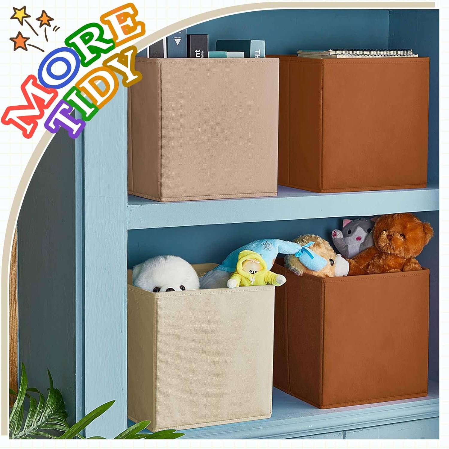 Yinder 12 Pcs Cube Storage Bins - Foldable Fabric Organizers for Playroom & Nursery - Brown 11''
