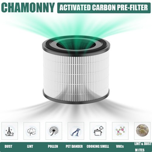 CHAMONNY AP-S0610L Filter Replacement, 3-in-1 H13 True HEPA & Activated Carbon Filter, Compatible with MOO-KA AP-S0610L Air Purifier, 2 Pack