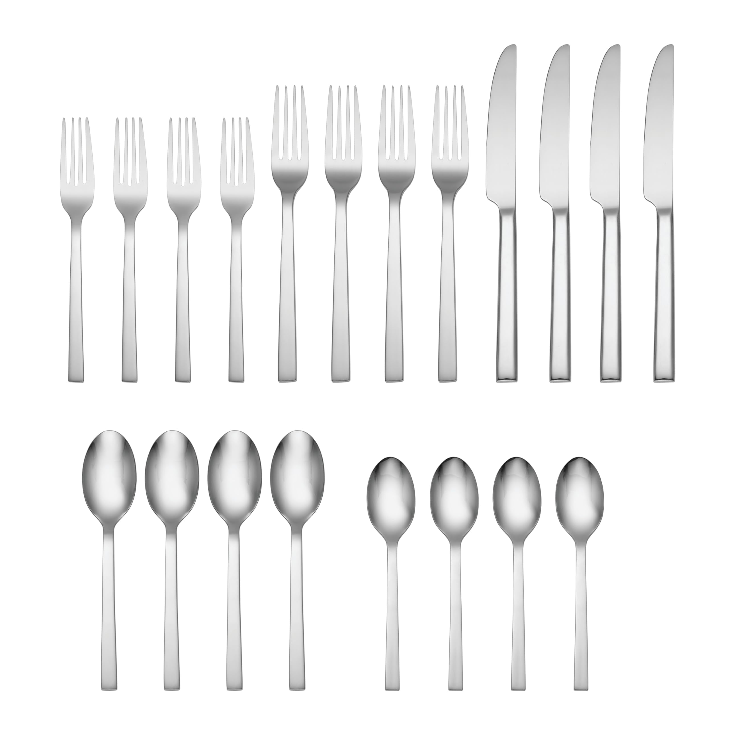 Oneida Silverware Set, Chefs Table 20 Piece Everyday Flatware Set, Service For 4, 18/0 Stainless Steel, Dishwasher Safe, Knives Spoons And Forks Sets, Home And Kitchen Utensils (Silver, 20 Piece)