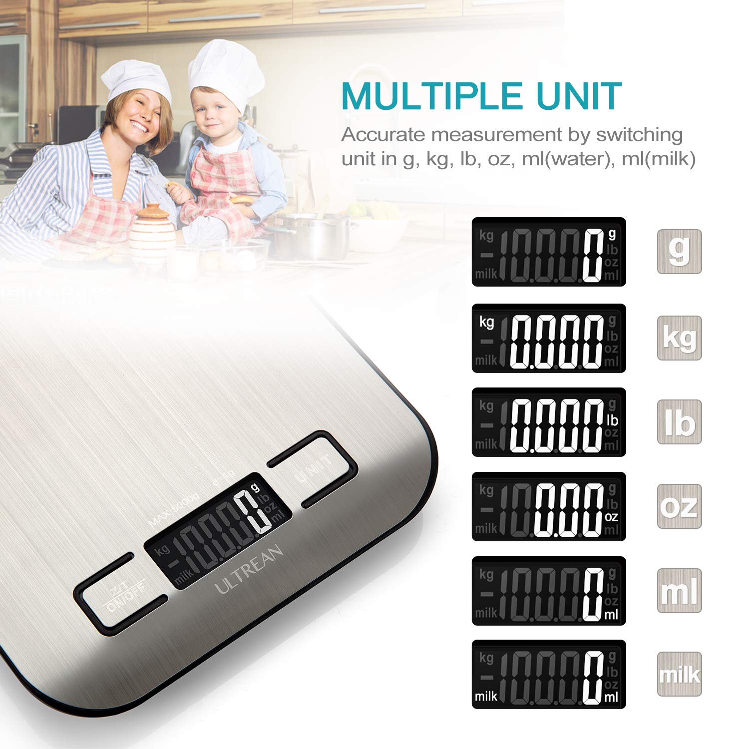 Ultrean Digital Kitchen Scale - Precision Weight Measurement in Grams & Ounces | 11lb Capacity, Stainless Steel