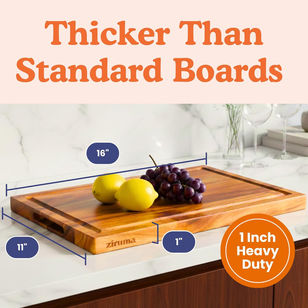 Ziruma Non-Toxic Wood Cutting Board | Conditioned with Natural Beeswax & Flaxseed Oil | 16" x 11" Acacia