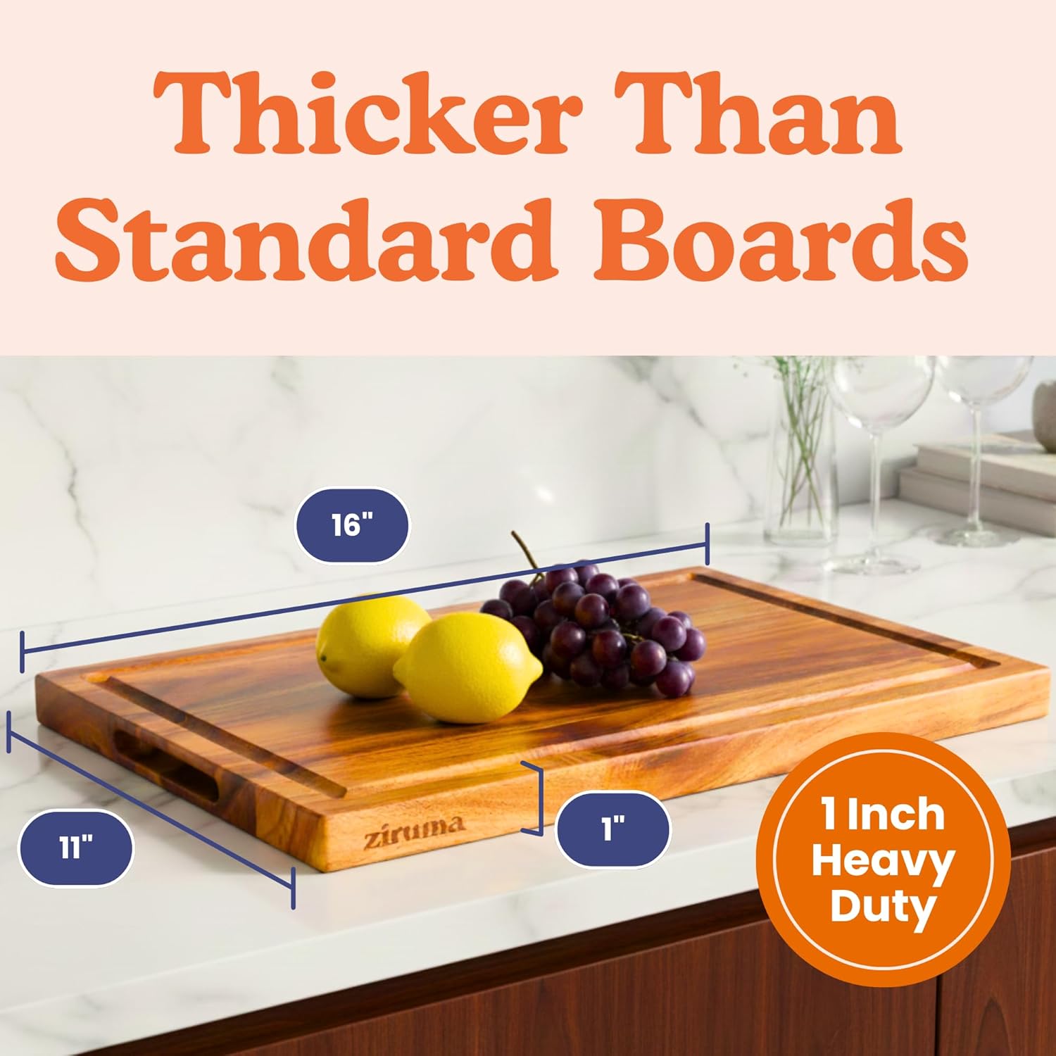 Ziruma Non-Toxic Wood Cutting Board | Conditioned with Natural Beeswax & Flaxseed Oil | 16" x 11" Acacia