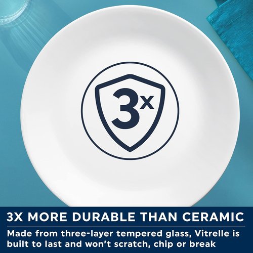 Corelle Vitrelle Dinner Plates Set - 10.25" Chip & Crack Resistant Glass | Winter Frost White - 4 Pieces