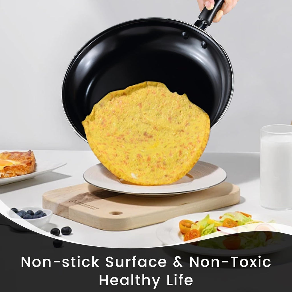Nonstick Frying Pans Set of 3 by [Brand Name] - Durable Carbon Steel Skillets with PFOA-Free Coating | Includes 2 Spatulas, 7.9, 10.2, 11.8 Inch Sizes