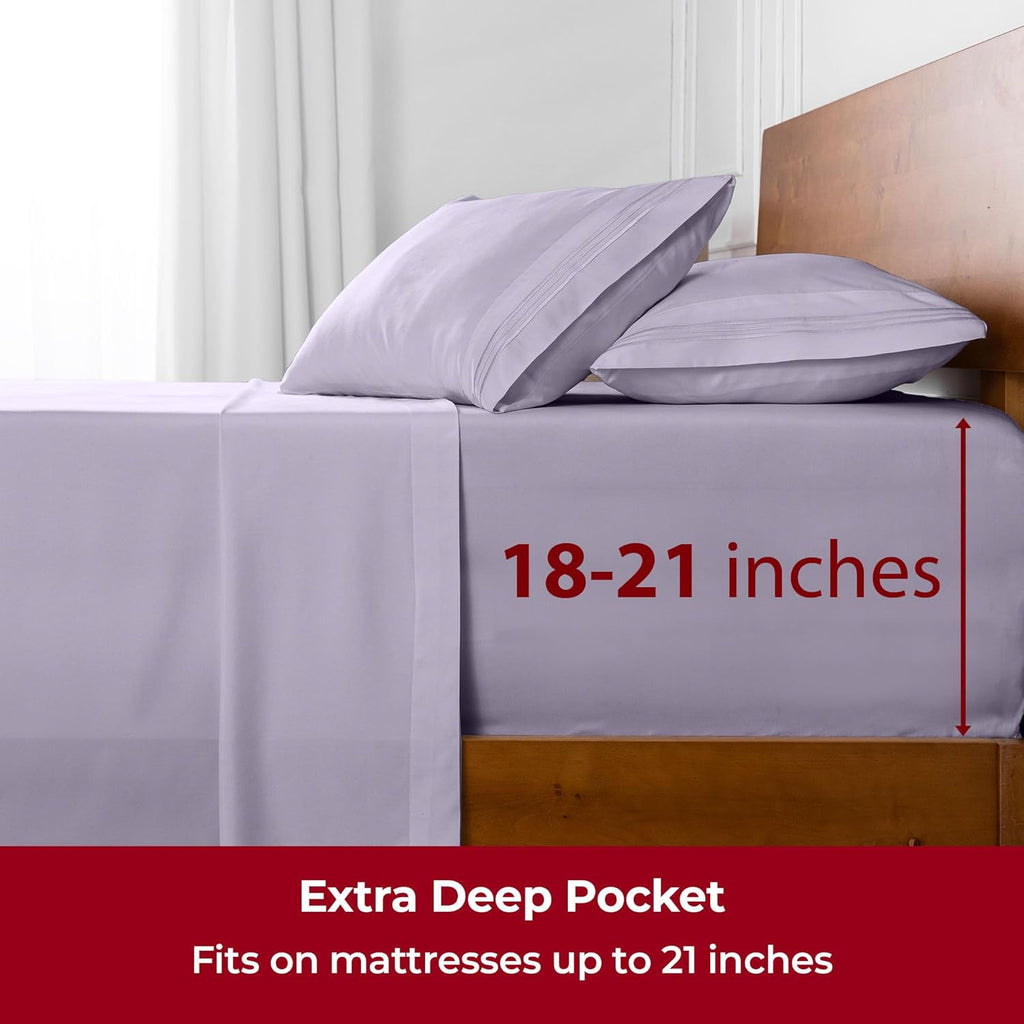 Mellanni Extra Deep Twin Sheets - Hotel Luxury Ultra Soft Cooling Bedding - Wrinkle & Stain Resistant (Twin, Lavender)
