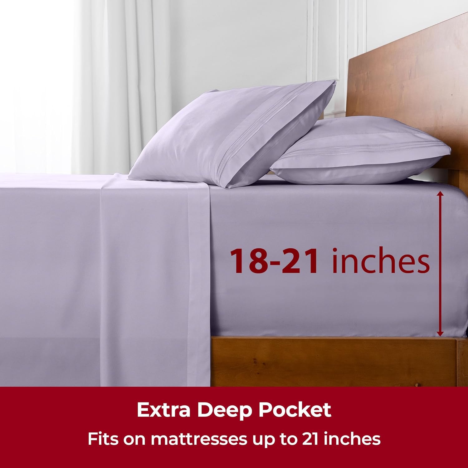 Mellanni Extra Deep Twin Sheets - Hotel Luxury Ultra Soft Cooling Bedding - Wrinkle & Stain Resistant (Twin, Lavender)