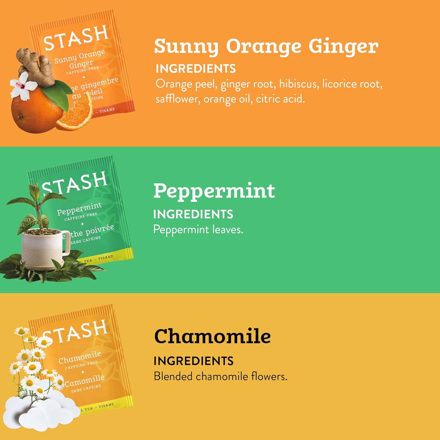 Stash Tea Soothing Herbal Tea Variety Pack - 6 Flavors, 6 Boxes, 18-20 Tea Bags Each