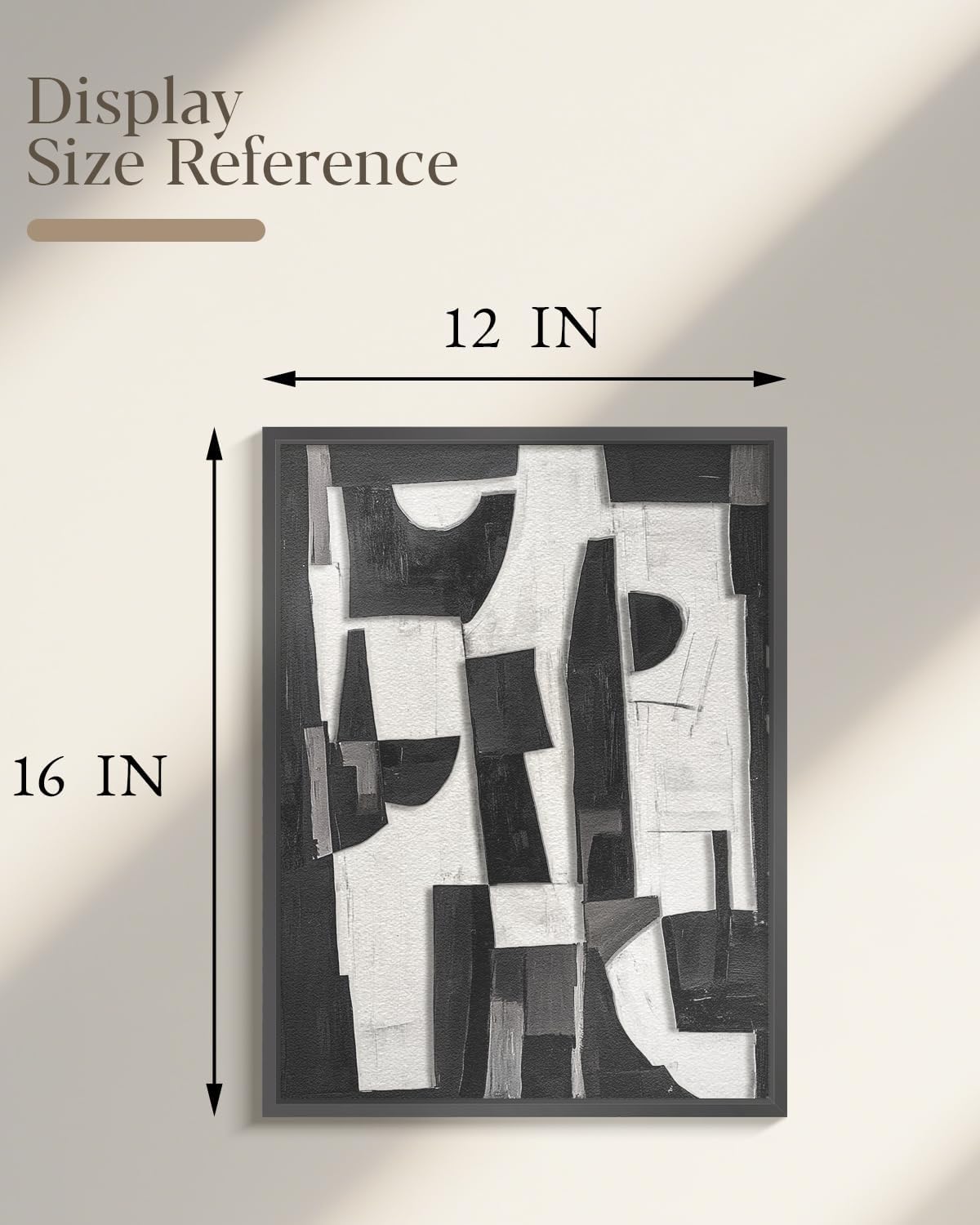 Skiennix Modern Black & White Abstract 3D Stacked Sandstone Wall Art - 12x16 Geometric Design in Metal Frame for Contemporary Home Decor