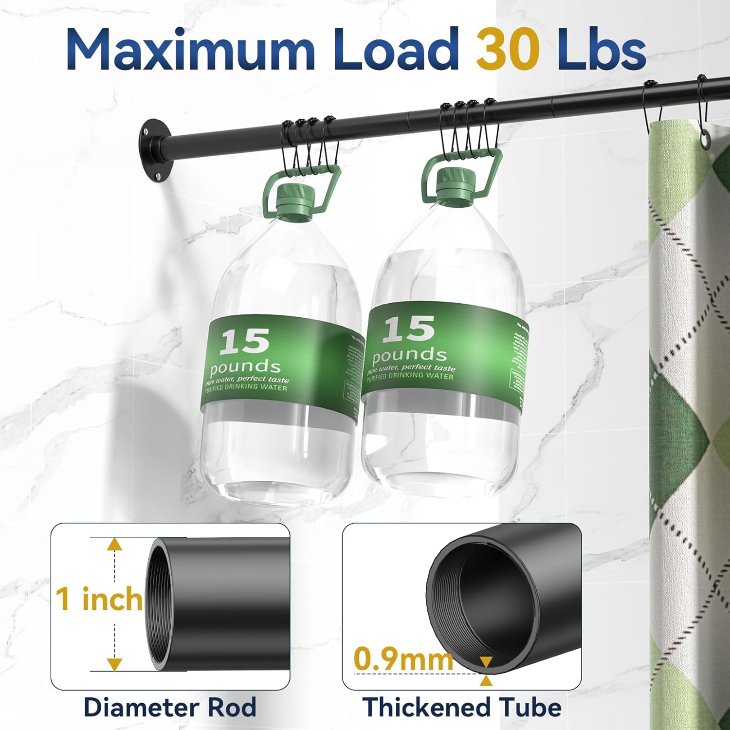 Skiennix L-Shaped Shower Curtain Rod - Adjustable 23''-69'' | Durable 304 Stainless Steel, Black