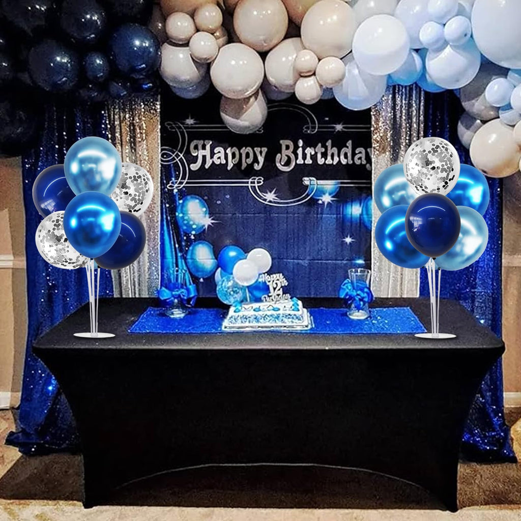 TONIFUL 4 Set Metallic Blue Silver Balloon Stand Centerpiece Table Decorations for Men's Birthday,Father's Day Retirement,Blue Party Decoration,Graduation Decorations 2026,Baby Shower
