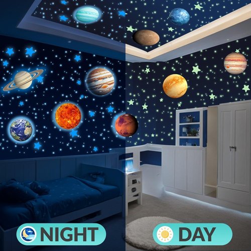 LUMOSX Glow in the Dark Stars and Planets - 534 pcs with Constellation E-Book | Solar System Wall Decal, Planet Wall Decals, Space Wall Stickers, and Space Wall Decals for Kids Room Decor (Blue)
