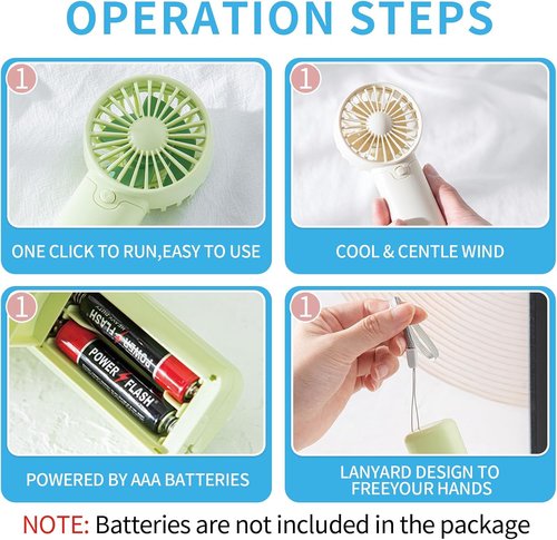 AAA Battery Powered Fan - Small Portable 5'' Quiet Personal Fan for Camping & Outdoor Use | Green