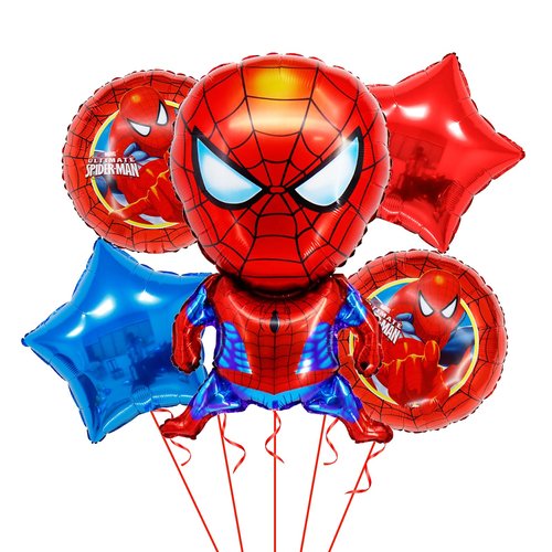 Spider Birthday Party Supplies, 5Pcs Spider Hero Theme Balloons Decoration for Girls Boys Kids & Adults Birthday Decorations and Party Supplies