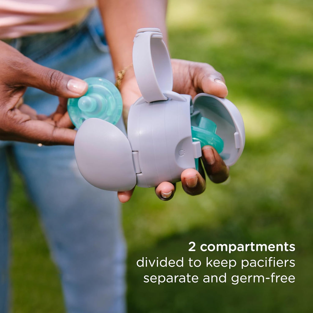 Ubbi On-the-Go Dual Pacifier Holder - Keep Baby's Binkies Clean & Accessible | Portable Travel Accessory in Gray
