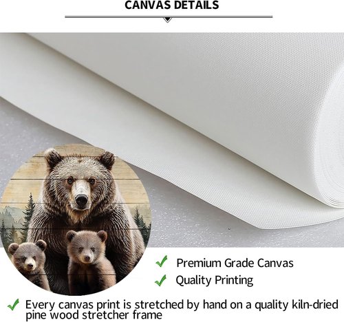 iKNOW FOTO Bear Family Canvas Print - Rustic Forest Wall Art with Black Floater Frame | 20x40'' Ready to Hang