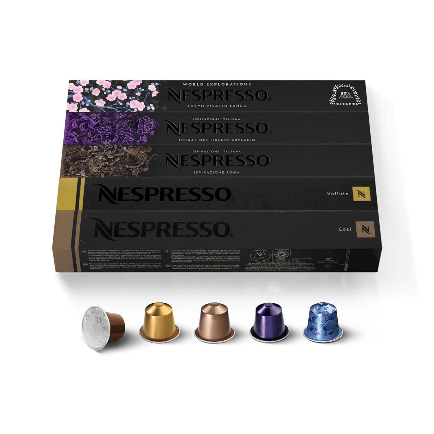 Nespresso Ispirazione Variety Pack - 50 Count Espresso Coffee Pods | Mild, Medium & Dark Roast