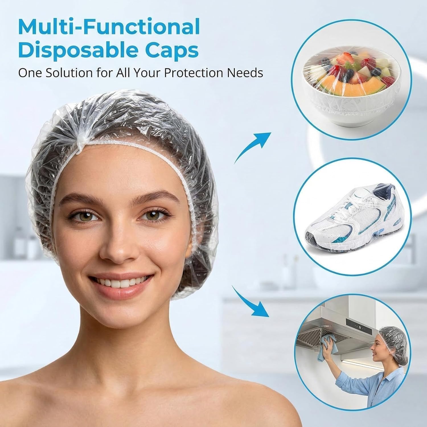 MAQIHAN Disposable Shower Caps - Large Waterproof Hair Caps for Deep Conditioning | Reusable Plastic for Travel