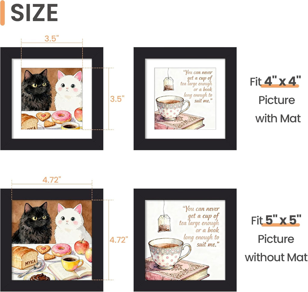 Upsimples 5x5 Picture Frame - Display 4x4 Photos with Mat or 5x5 Without | Black, 1 Pack