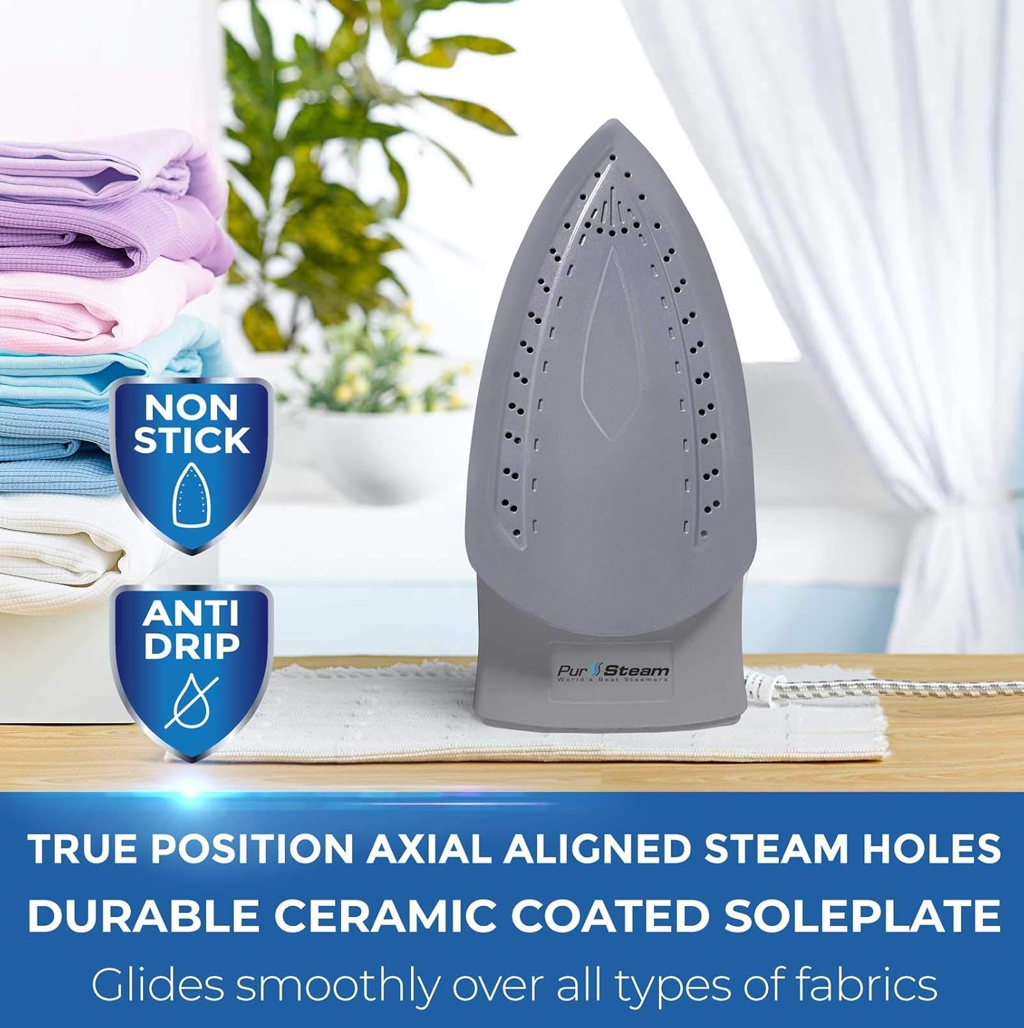 Pursteam Steam Iron - 1800W LCD Screen, Nonstick Ceramic Soleplate, Auto Shutoff & Self-Cleaning