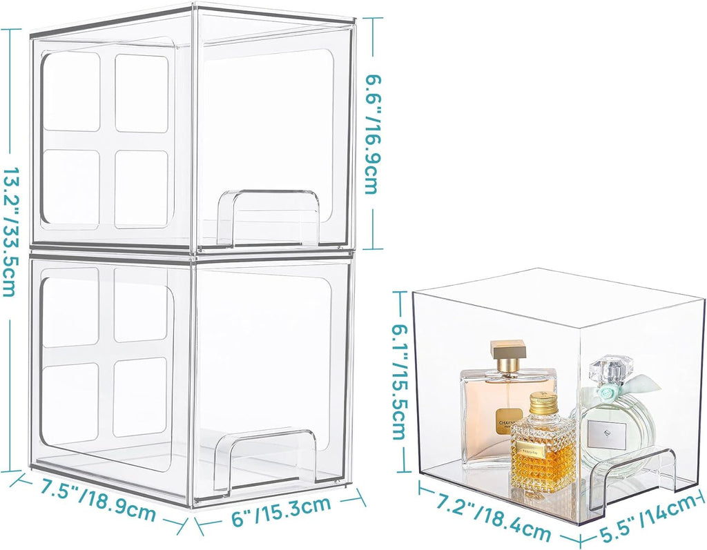 Vtopmart Stackable Storage Drawers - 4 Pack Clear Acrylic Organizers for Bathroom & Kitchen | 6.6'' Tall