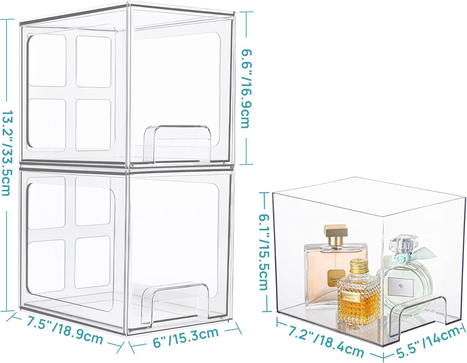 Vtopmart Stackable Storage Drawers - 4 Pack Clear Acrylic Organizers for Bathroom & Kitchen | 6.6'' Tall