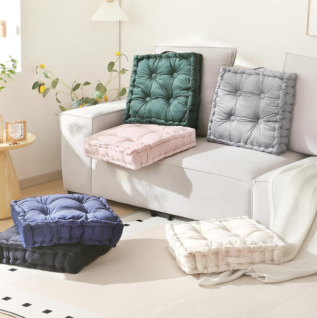 Skiennix Large Square Floor Pillow - Comfortable Meditation Cushion with Shredded Memory Foam | 20"x20"x5" Ivory