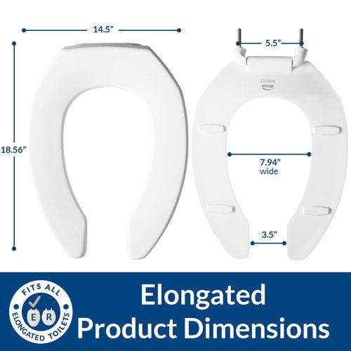 BEMIS 2155SSCT Commercial Open Front Plastic Toilet Seat, Heavy Duty Industrial No Slam Seat without Lid, Secure Installation, Made in USA, Elongated, White
