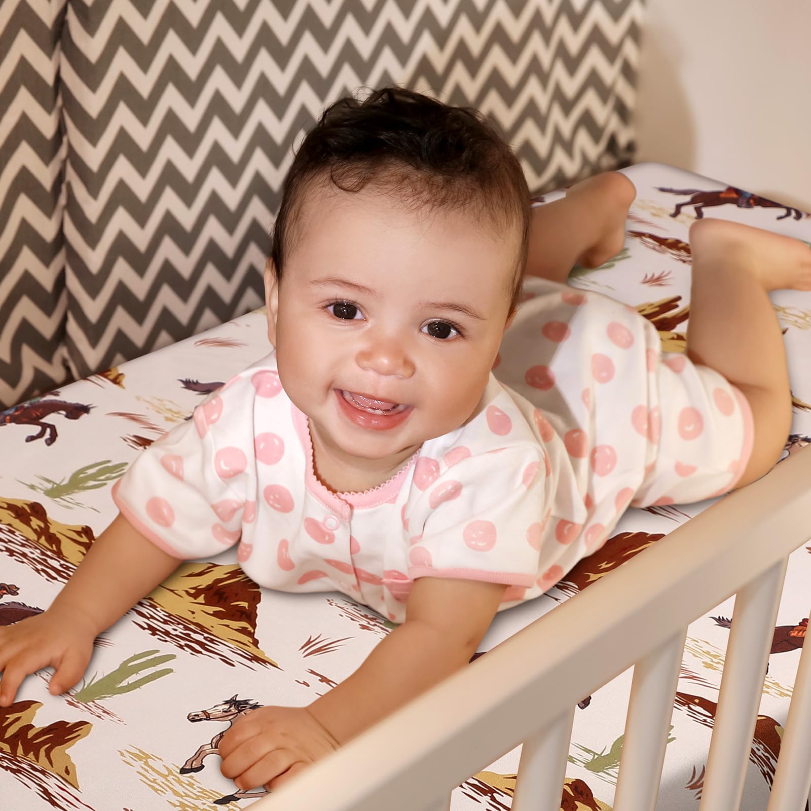 Mindsoft 2 Pcs 24 x 38 in Western Cowboy Infant Crib Sheets Set Mini Portable Crib Sheet Newborn Bedding Nursery Baby Sheets for Girl Boys Baby Gifts Breathable Only for Pack and Play