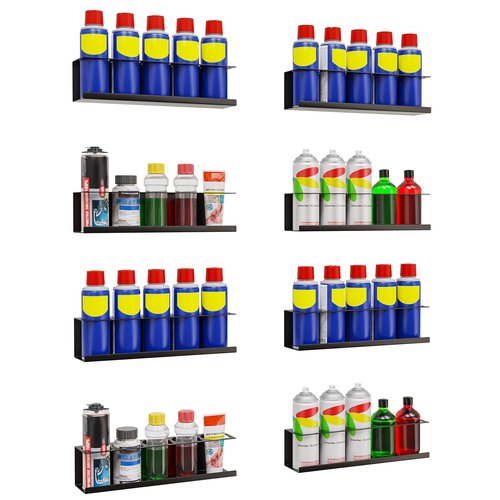 Riciakik 8 Pack Spray Bottle Holder Wall-Mounted, Aerosol Spray Can Holder Storage Rack, Heavy-Duty Paint Bottle Organizer with 40 Holes, Steel Black Spray Rack for Garage, Shop, Home or Tool Trailer