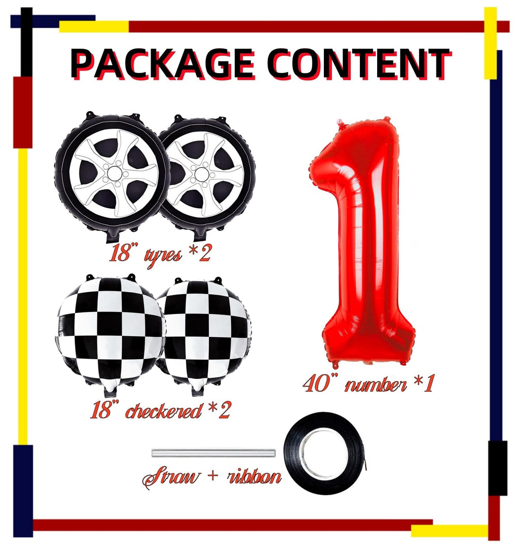 Kwuz Race Car Birthday Balloons Boys Fast One First Birthday Decorations Race Car Theme Wheels Party Decor Supplies Favors Black Red Foil Mylar Helium 1 Balloon Number 40 inch