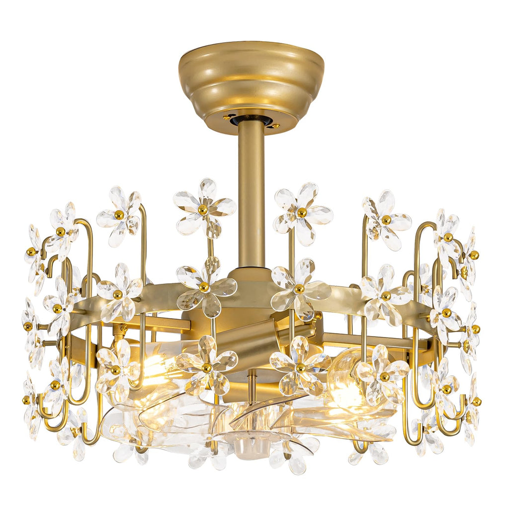 YEDAORL Modern Gold Crystal Fandelier Ceiling Fans with Lights and Remote,Chandelier Fan for Girl's Bedroom,Living Room