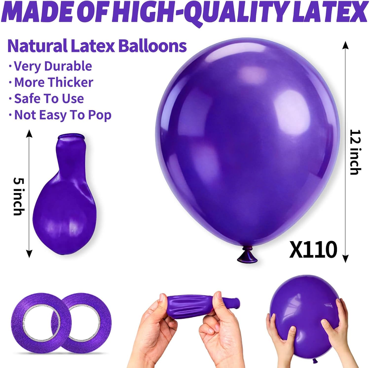 Purple Latex Balloons - 12 Inch | 110pcs for Birthday Party, Baby Shower & Wedding Celebrations