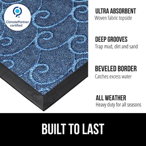 GORILLA GRIP Waterproof All-Season WeatherMAX Doormat - 72x24, Stain & Fade Resistant, Ocean Blue Waves