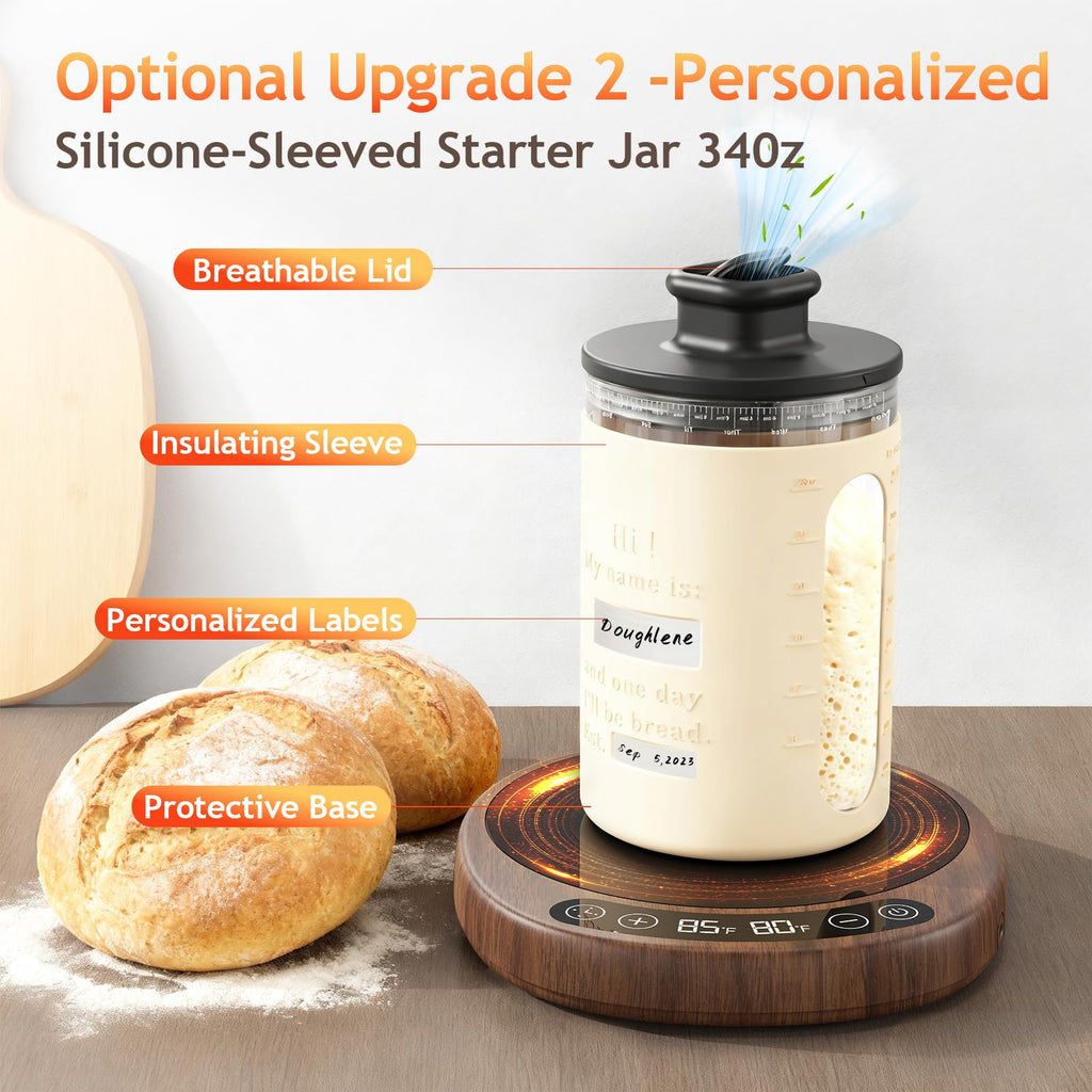 Pakusane SourKeeper, Larger 2-in-1 Sourdough Starter Warmer Pro - 2026 Upgrade Larger Heating Plate, Dough Temp Probe, 1°F Control (70–110°F), 24H Timer, Real-Time Monitoring Walnut,6.5inch