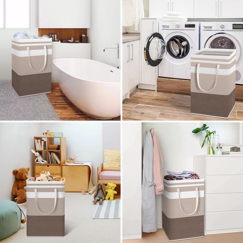 HomeHacks Large Waterproof Laundry Basket - 88L Freestanding Hamper with Extended Handles | Brown
