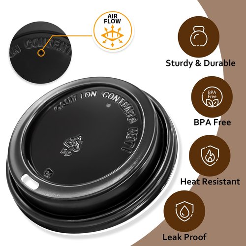 Lamosi 500 Pack Disposable Plastic Coffee Cup Lids for 10, 12, 16, 20, 24 oz Paper Coffee Cups- Hot & Cold To-Go Drinking Cup Lids - Black