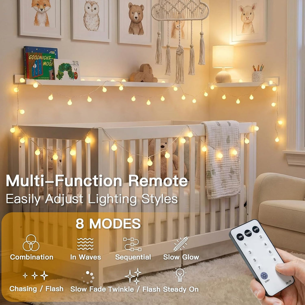 Suddus Globe String Lights - 33ft 100 LED Indoor/Outdoor Fairy Lights with Remote | Warm White