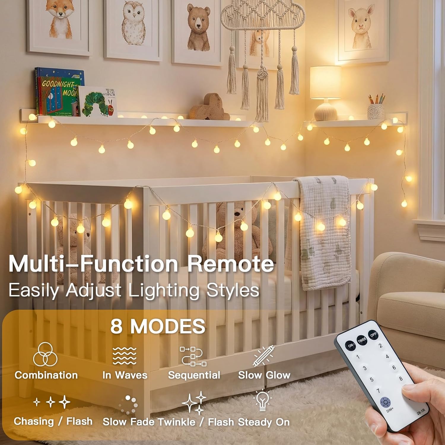 Suddus Globe String Lights - 33ft 100 LED Indoor/Outdoor Fairy Lights with Remote | Warm White