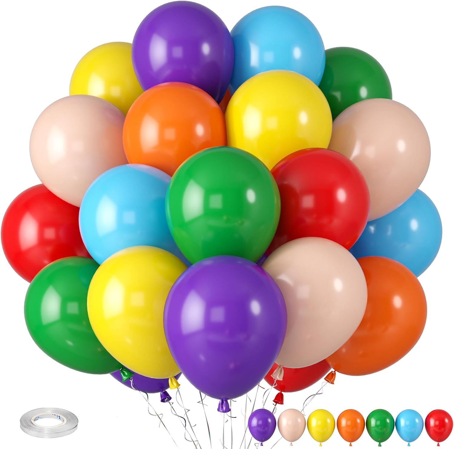 Rainbow Balloons by [Brand Name] - Colorful Latex Balloons for Birthday Parties & Celebrations | 12-Pack