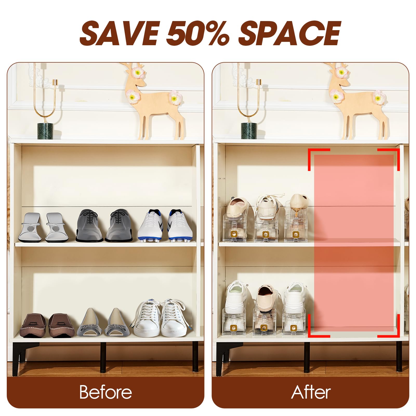 MOVDEET 12 Pack Shoe Slots Organizer for Closet, Adjustable Shoe Stackers for a Pair of Shoes Shoe Rack Storage Shoe Space Saver 50% Shoe Shelf Display Holder for Closet