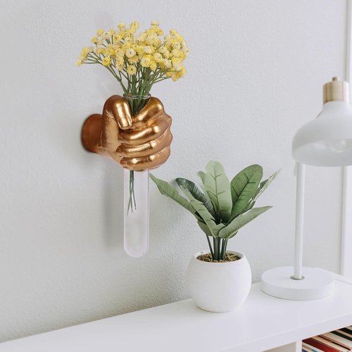 Gold Wall Sculptures - Unique Hand Vases Home Decor | Modern Eclectic Wall Art Statue