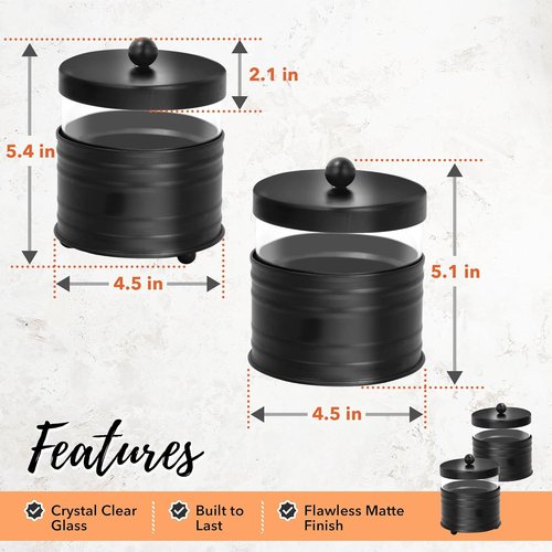 Autumn Alley Premium Black Qtip Holder - Apothecary Jars Set for Bathroom Counter | 2 Small Glass Canisters with Metal Lids